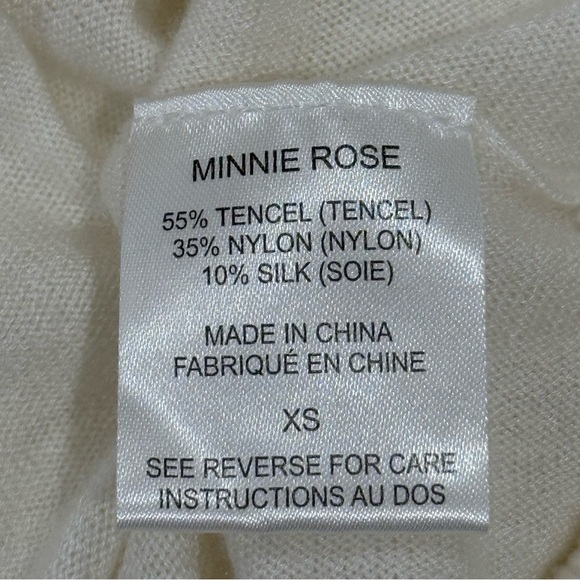 Minnie Rose Silk Sweater V Neck Coastal Bloused Chic Quiet Luxury White Size XS - Picture 6 of 9
